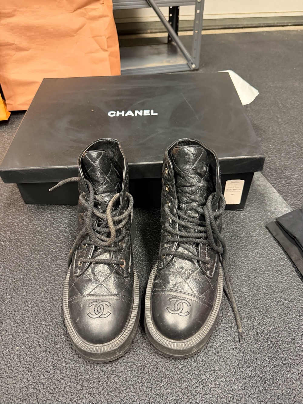 CHANEL Black Quilted Leather Lace-Up women's Boots
